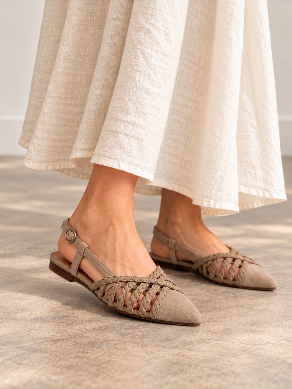 Lucky Brand Taupe Braided Pointed Toe Slingback Barima Flats Women’s 8.5